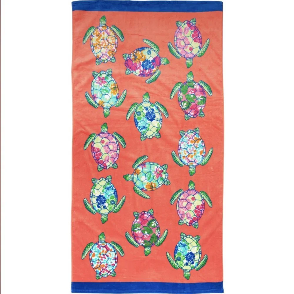 x2 Cynthia Rowley Sea Turtle Beach Towel Set Hawaiian Tropical Floral Pool Spa